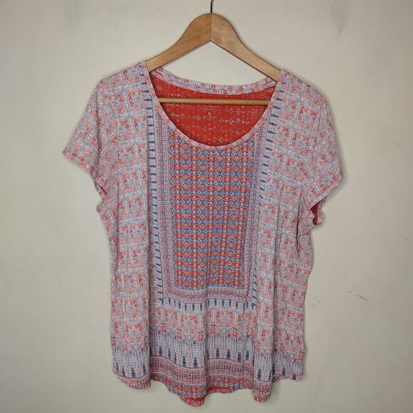 Lucky Brand Tee Shirt Top Boho Floral Short Sleeve - Picture 1 of 8